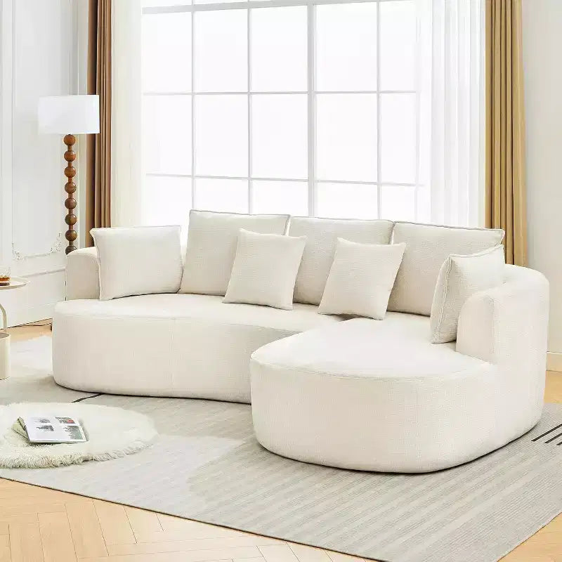 Divano componibile curvo a 106'' con chaise longue e funzione letto, tessuto ciniglia, nessun montaggio richiesto per soggiorno/appartamento/camera da letto
