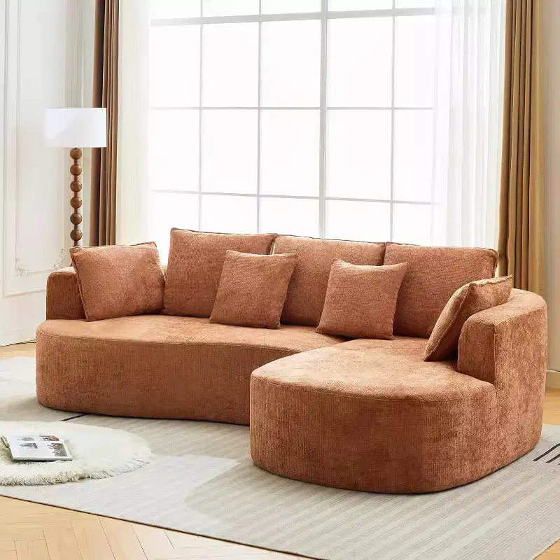 Divano componibile curvo a 106'' con chaise longue e funzione letto, tessuto ciniglia, nessun montaggio richiesto per soggiorno/appartamento/camera da letto