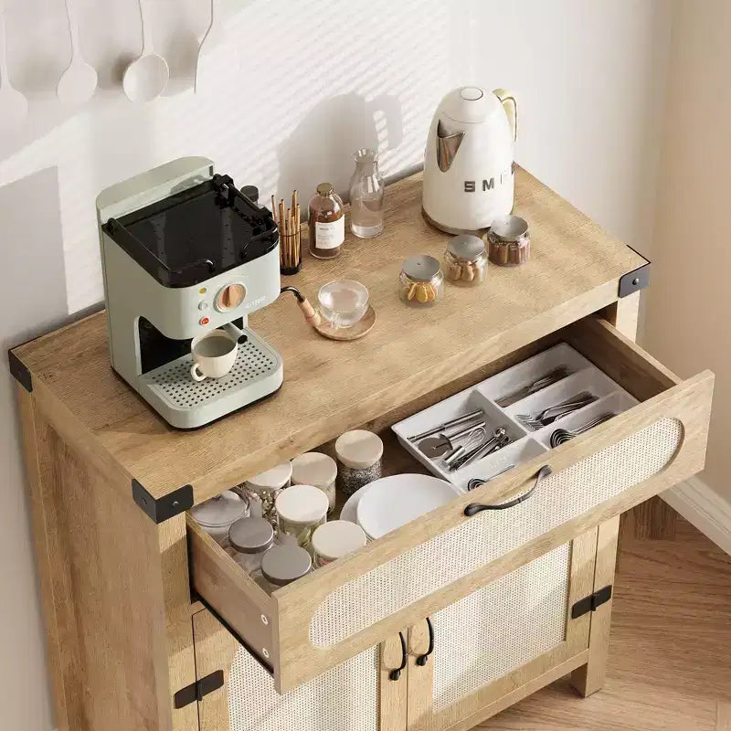Credenze a buffet in rattan con contenitore, mobiletto da cucina in stile rustico con cassetto per sala da pranzo, soggiorno, corridoio