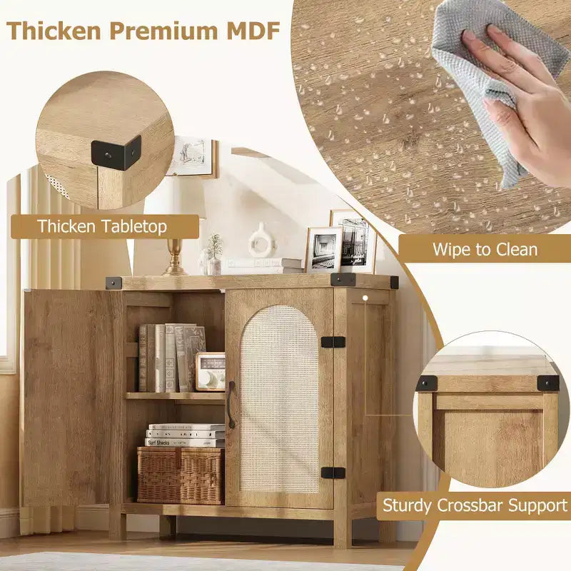 Credenze a buffet in rattan con contenitore, mobiletto da cucina in stile rustico con cassetto per sala da pranzo, soggiorno, corridoio