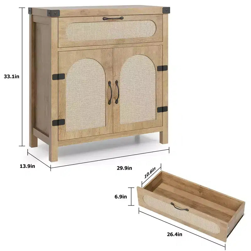 Credenze a buffet in rattan con contenitore, mobiletto da cucina in stile rustico con cassetto per sala da pranzo, soggiorno, corridoio