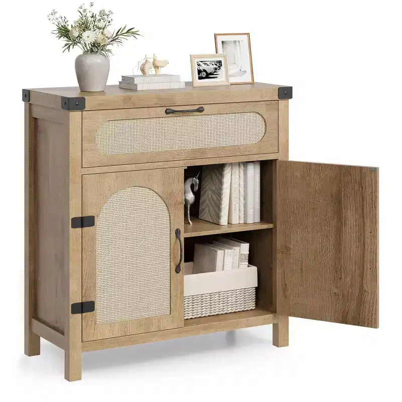 Credenze a buffet in rattan con contenitore, mobiletto da cucina in stile rustico con cassetto per sala da pranzo, soggiorno, corridoio