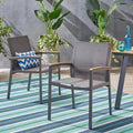 Christopher Knight Home Luton Outdoor Aluminum and Mesh Dining Chairs with Faux Wood Accents