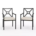Martha Stewart Lily Pond Set of 2 Indoor-Outdoor Stackable Patio Dining Armchairs with Steel Frames in Black with Cream All-Weather Cushions