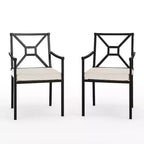 Martha Stewart Lily Pond Set of 2 Indoor-Outdoor Stackable Patio Dining Armchairs with Steel Frames in Black with Cream All-Weather Cushions