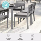 Set di 2 sedie da pranzo impilabili Martha Stewart Bedford per interni-esterni con finitura in alluminio spazzolato effetto legno e cuscini per tutte le stagioni