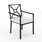 Martha Stewart Lily Pond Indoor-Outdoor Stackable Patio Dining Armchair with Steel Frame in Black with Cream All-Weather Cushion