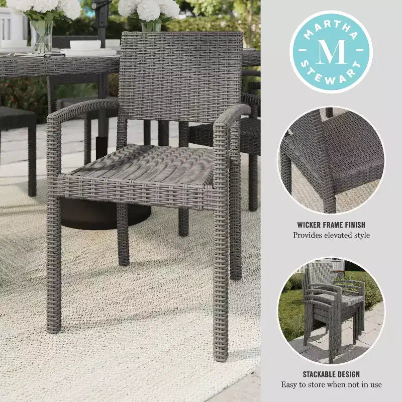 Martha Stewart Bedford Set di 2 sedie da pranzo impilabili per esterni e interni in vimini di rattan