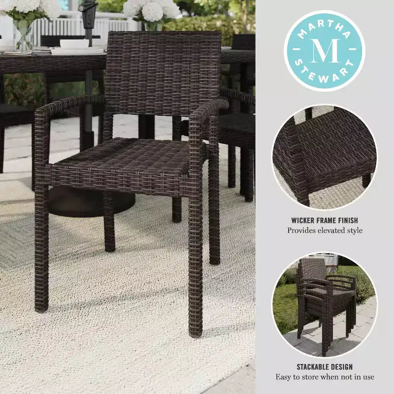Martha Stewart Bedford Set di 2 sedie da pranzo impilabili per esterni e interni in vimini di rattan