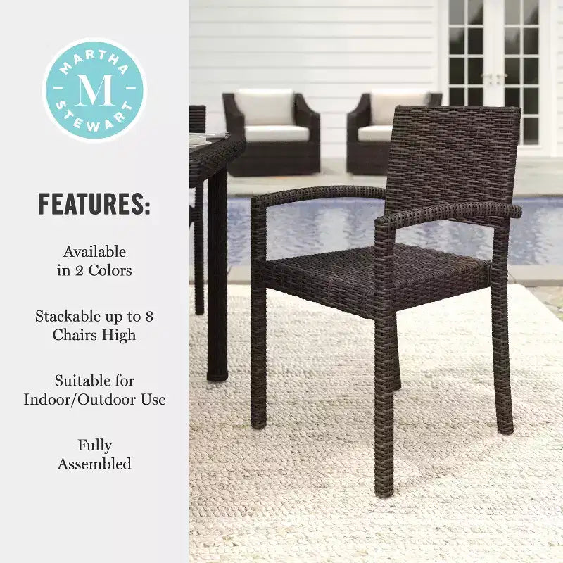 Martha Stewart Bedford Set di 2 sedie da pranzo impilabili per esterni e interni in vimini di rattan
