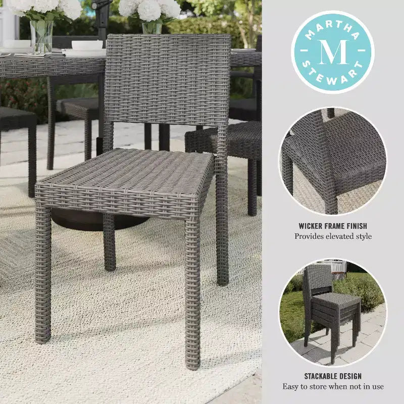 Lot de 2 chaises de salle à manger empilables Martha Stewart Bedford pour intérieur et extérieur en osier tressé