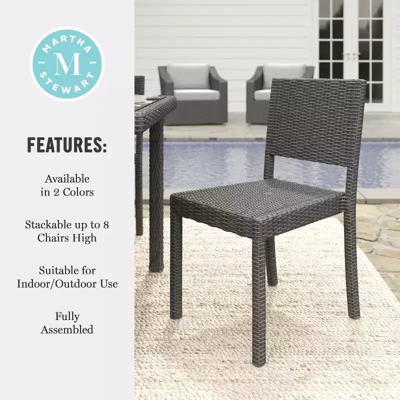 Lot de 2 chaises de salle à manger empilables Martha Stewart Bedford pour intérieur et extérieur en osier tressé