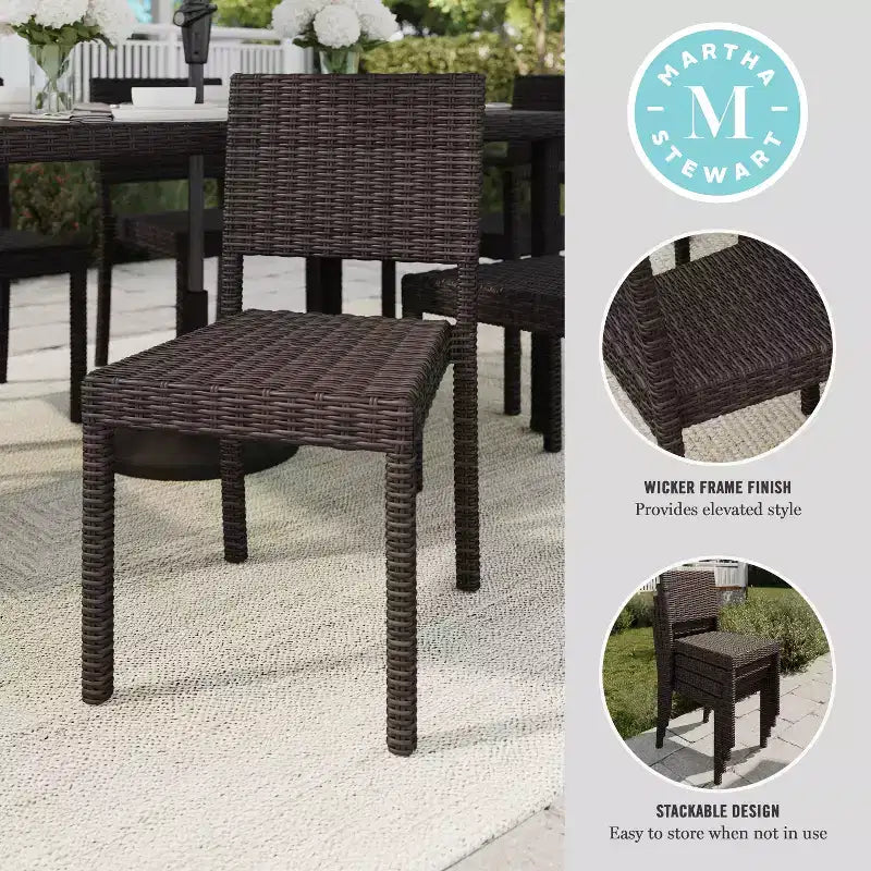 Lot de 2 chaises de salle à manger empilables Martha Stewart Bedford pour intérieur et extérieur en osier tressé