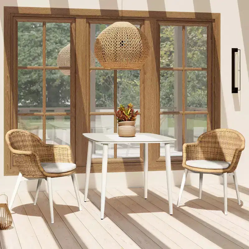 Jennifer Taylor Home Santorini 19 Sedia da pranzo da esterno con schienale in vimini, set da 2, Axroma Olefin beige grano