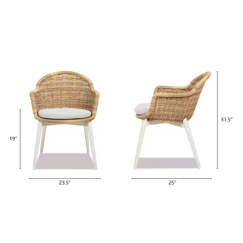 Jennifer Taylor Home Santorini 19 Sedia da pranzo da esterno con schienale in vimini, set da 2, Axroma Olefin beige grano
