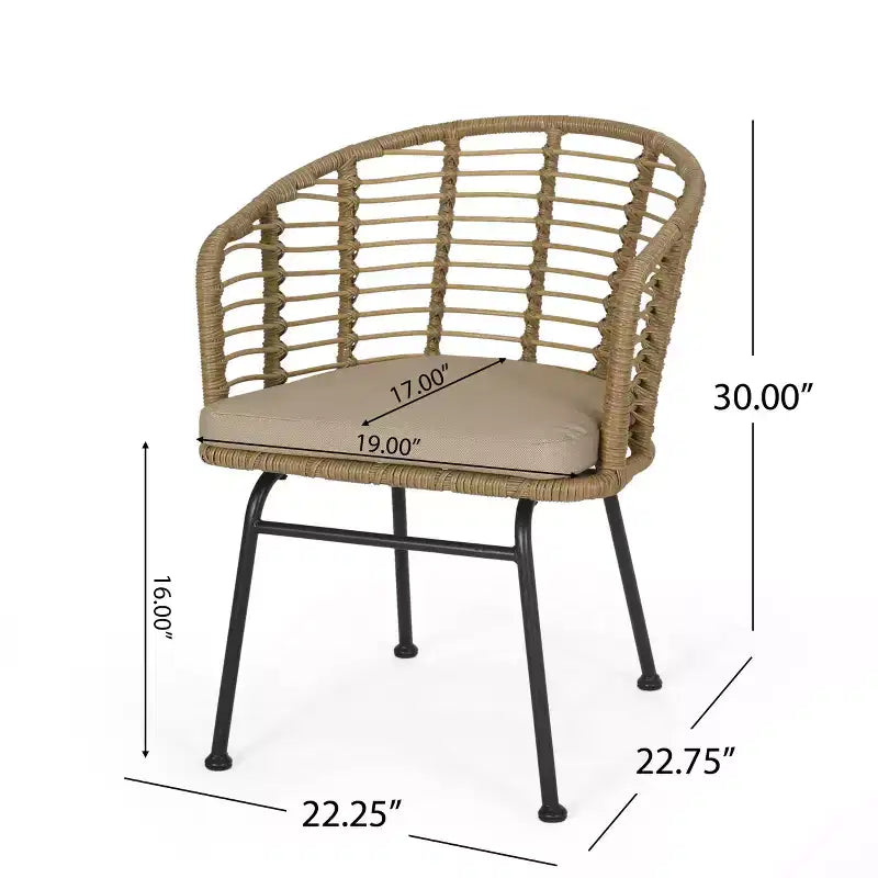 GDFStudio Monture Sedie da Pranzo da Esterno in Vimini e Ferro con Cuscino (Set di 2), Marrone Chiaro/Beige