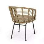 GDFStudio Monture Sedie da Pranzo da Esterno in Vimini e Ferro con Cuscino (Set di 2), Marrone Chiaro/Beige