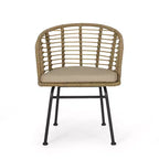 GDFStudio Monture Sedie da Pranzo da Esterno in Vimini e Ferro con Cuscino (Set di 2), Marrone Chiaro/Beige