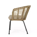 GDFStudio Monture Sedie da Pranzo da Esterno in Vimini e Ferro con Cuscino (Set di 2), Marrone Chiaro/Beige