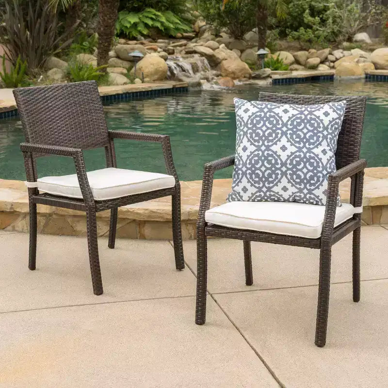 GDFStudio Mosiac Outdoor Wicker Dining Chairs with Cushions (Set of 2), Multibrown/Cream