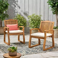 GDFStudio Cayo Outdoor Acacia Wood Dining Chairs with Cushion (Set of 2), Teak/Cream