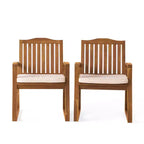 GDFStudio Cayo, sedie da pranzo da esterno in legno di acacia con cuscino (set da 2), teak/crema