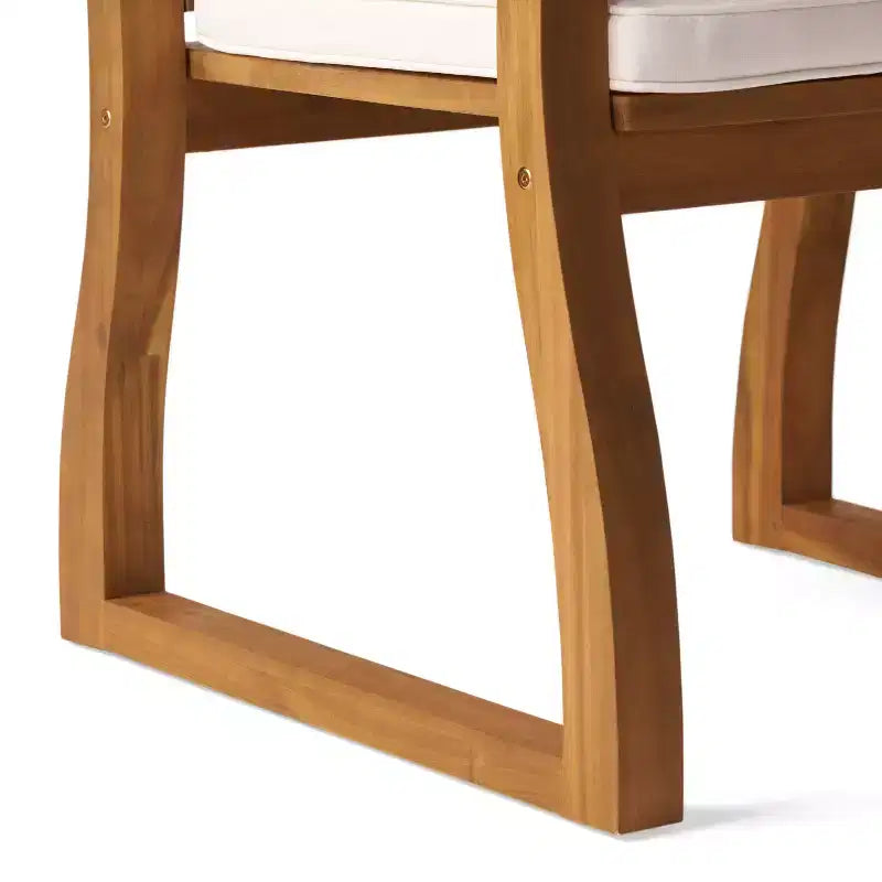 GDFStudio Cayo, sedie da pranzo da esterno in legno di acacia con cuscino (set da 2), teak/crema