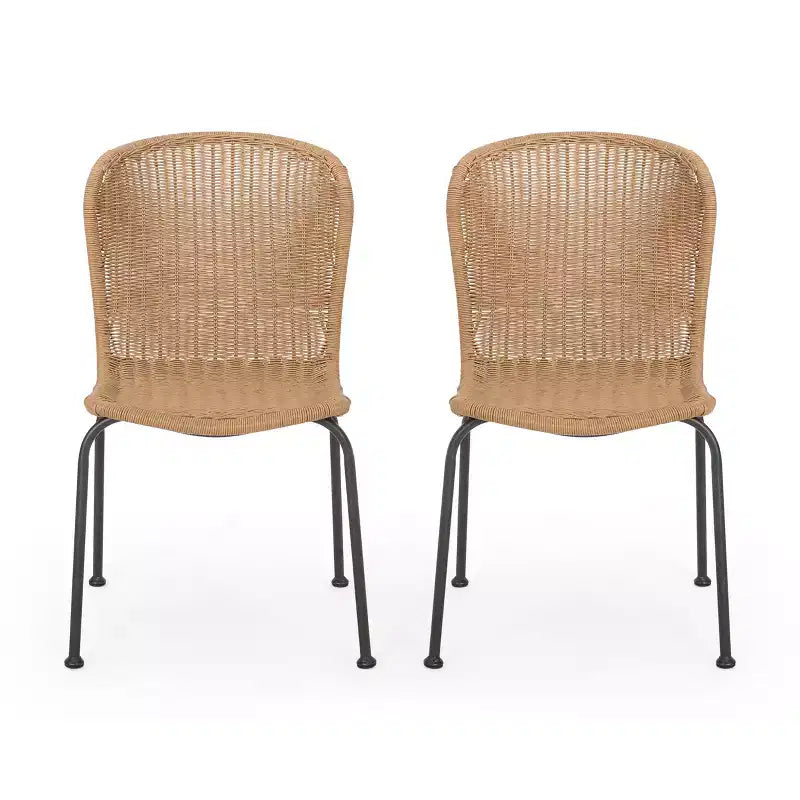 GDFStudio Kittama Sedie da pranzo per esterni in vimini e ferro in stile boho (set da 2), marrone chiaro/nero