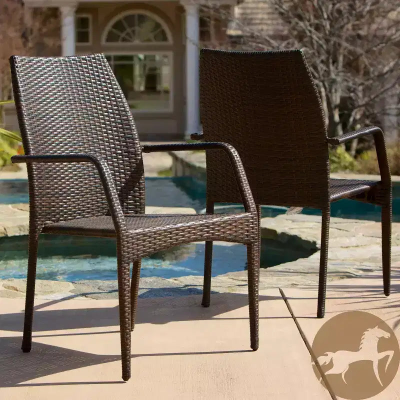 Christopher Knight Home Outdoor Wicker Stacking Dining Chairs (Set of 2), Multibrown