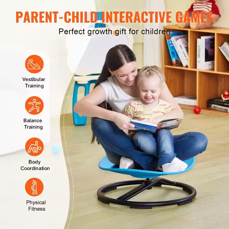 Sedia Girevole per Bambini, Capacità 100 kg, Sedia Girevole Sensoriale, Sedia Giocattolo Sensoriale per Bambini Autistici con Base Metallica Antiscivolo, Blu