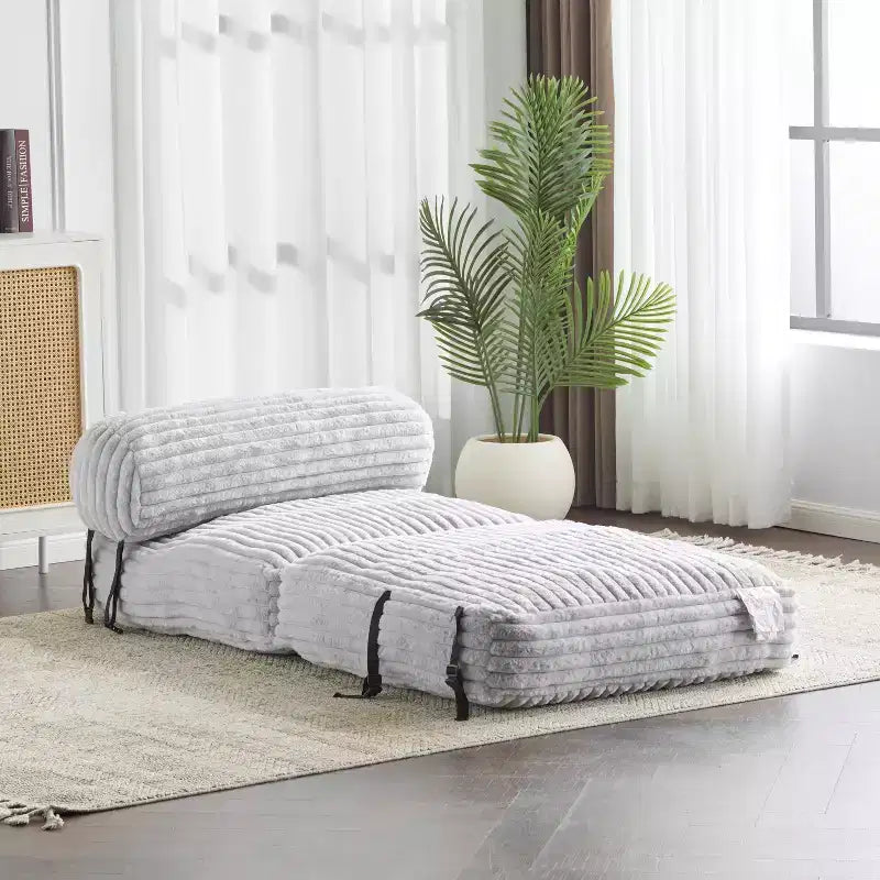 Moderno pouf letto pieghevole in pelliccia sintetica con cuscino