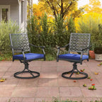 Costway Lot de 4 chaises pivotantes d'extérieur avec coussins rembourrés et dossier haut, beige/bleu marine