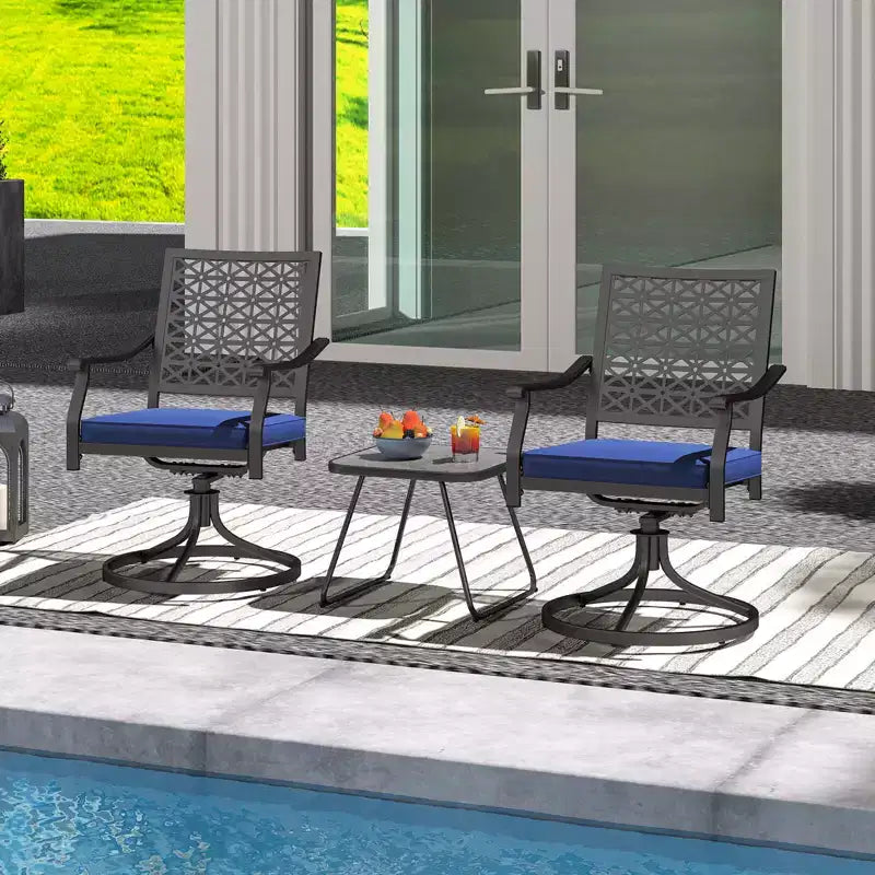 Costway Lot de 4 chaises pivotantes d'extérieur avec coussins rembourrés et dossier haut, beige/bleu marine