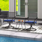 Costway Lot de 4 chaises pivotantes d'extérieur avec coussins rembourrés et dossier haut, beige/bleu marine