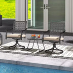 Costway Lot de 4 chaises pivotantes d'extérieur avec coussins rembourrés et dossier haut, beige/bleu marine