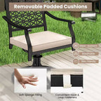 Costway Lot de 4 chaises pivotantes d'extérieur avec coussins rembourrés et dossier haut, beige/bleu marine