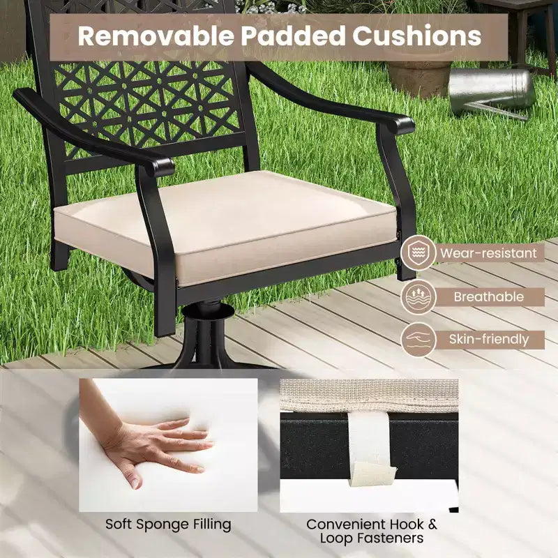 Costway Lot de 4 chaises pivotantes d'extérieur avec coussins rembourrés et dossier haut, beige/bleu marine