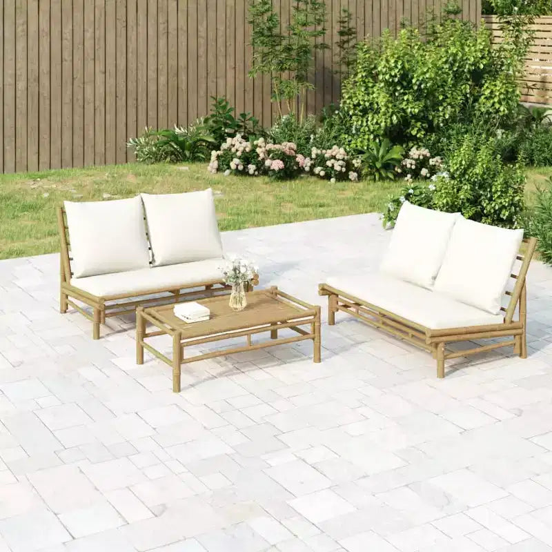 vidaXL Banc de jardin avec coussins blanc crème Bambou