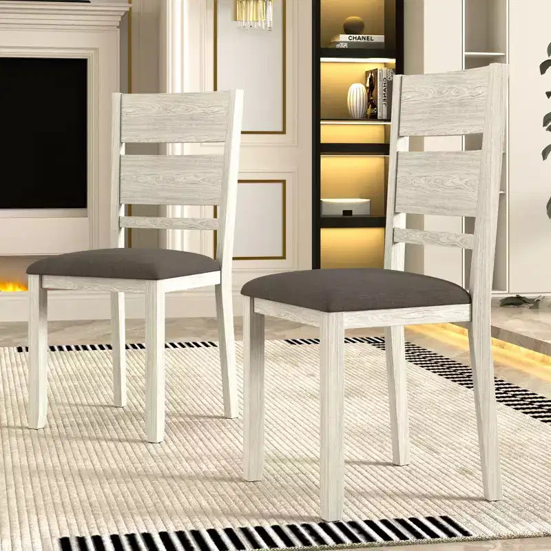 Set tavolo da pranzo allungabile rustico di 7 pezzi per 6 persone, tavolo in legno di gomma e 6 sedie da pranzo imbottite senza braccioli, grigio