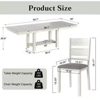 Set tavolo da pranzo allungabile rustico di 7 pezzi per 6 persone, tavolo in legno di gomma e 6 sedie da pranzo imbottite senza braccioli, grigio