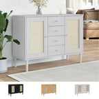 Credenza Buffet Contenitore Effetto Rattan Legno Massello di Pino, Con 4 Cassetti