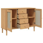 Credenza Buffet Contenitore Effetto Rattan Legno Massello di Pino, Con 4 Cassetti