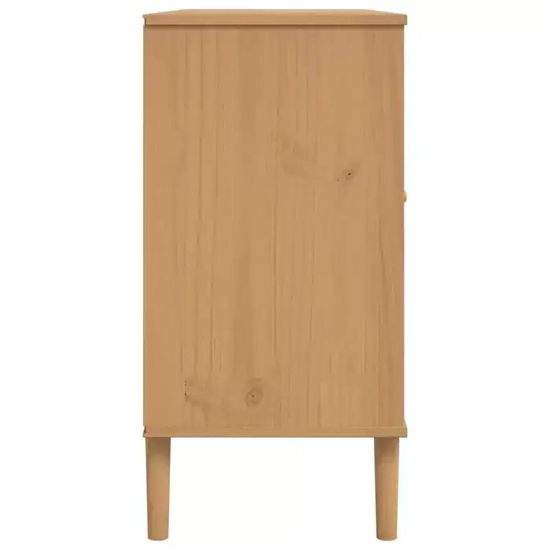 Credenza Buffet Contenitore Effetto Rattan Legno Massello di Pino, Con 4 Cassetti