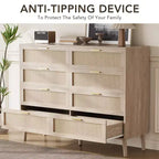 Comò in Rattan a 8 Cassetti per Camera da Letto, Comò Moderno da 47 Pollici con Maniglie in Metallo, Comò in Legno Mobile Porta TV