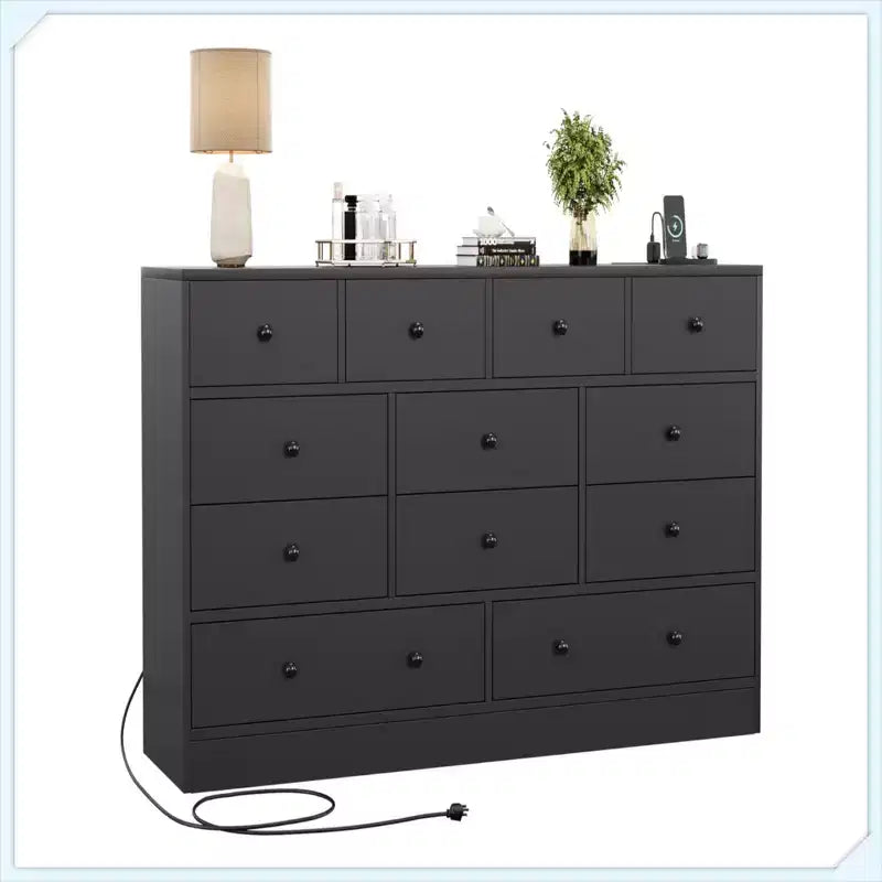 Cassettiera a 12 cassetti con presa di corrente, Comò a 61 cassetti in legno per camera da letto, soggiorno, corridoio, Organizzatore di grande capacità