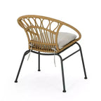 Sedie da pranzo GDFStudio Beulah in vimini e ferro da esterno con cuscino (set di 2), marrone chiaro/beige