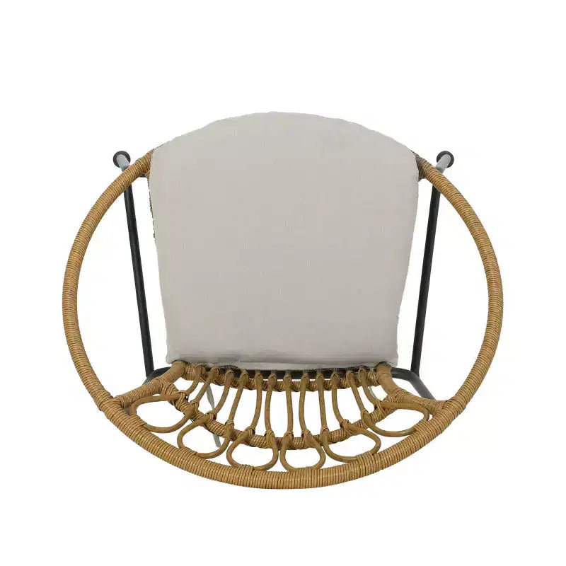 Sedie da pranzo GDFStudio Beulah in vimini e ferro da esterno con cuscino (set di 2), marrone chiaro/beige