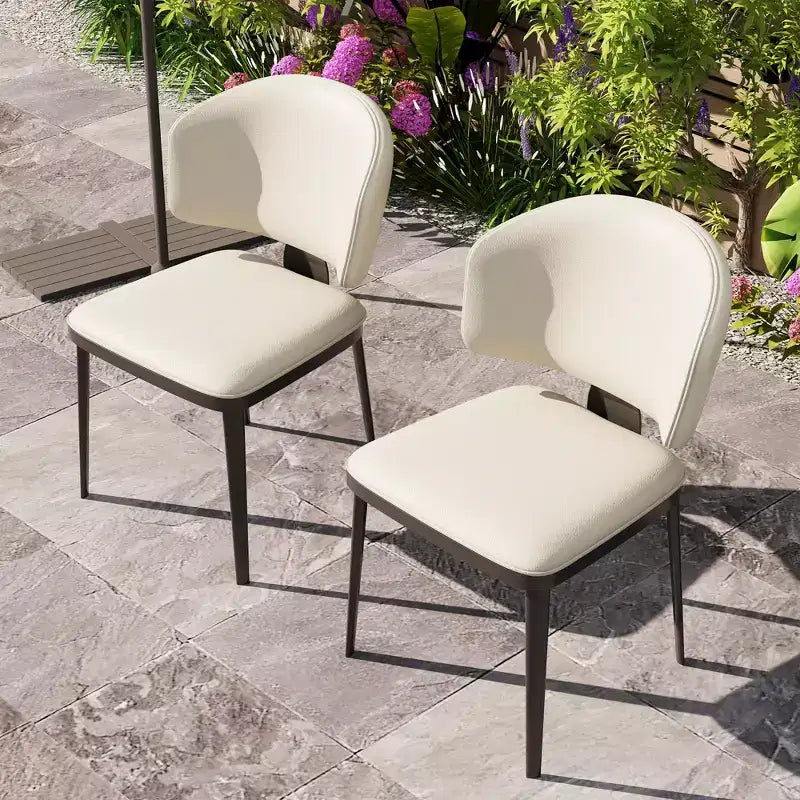 Lot de 2 chaises de salle à manger modernes Luck Live pour terrasse, chaises de salle à manger d'extérieur sans accoudoirs, blanc cassé/métal, adaptées à de multiples scénarios.