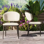 Lot de 2 chaises de salle à manger modernes Luck Live pour terrasse, chaises de salle à manger d'extérieur sans accoudoirs, blanc cassé/métal, adaptées à de multiples scénarios.