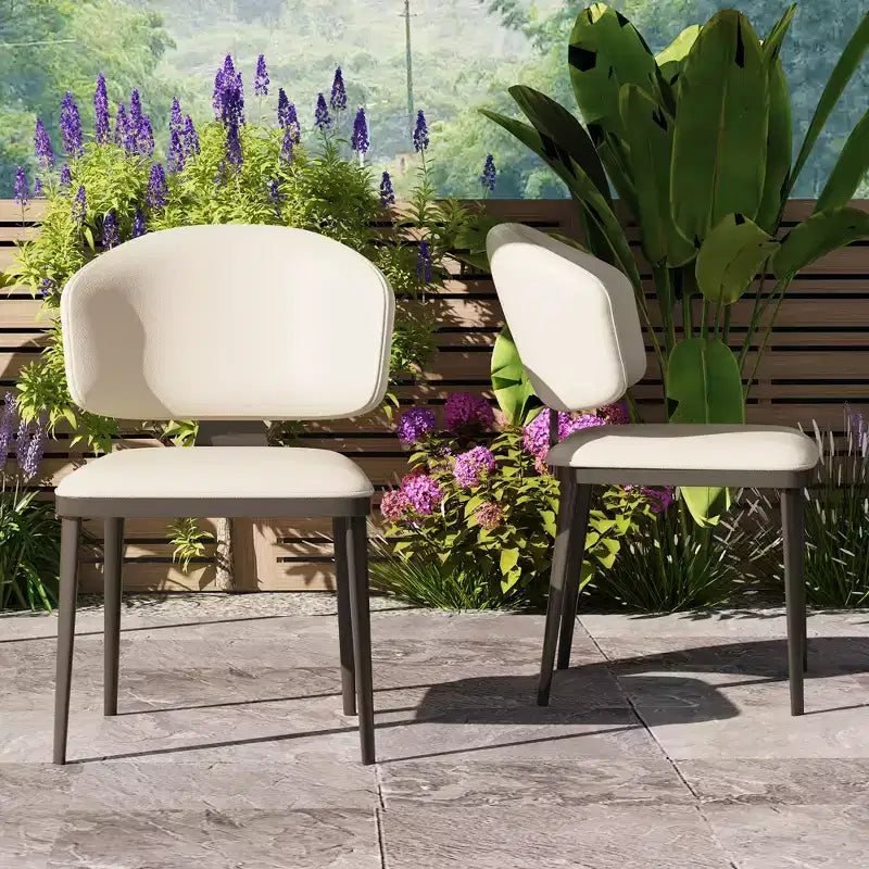 Lot de 2 chaises de salle à manger modernes Luck Live pour terrasse, chaises de salle à manger d'extérieur sans accoudoirs, blanc cassé/métal, adaptées à de multiples scénarios.